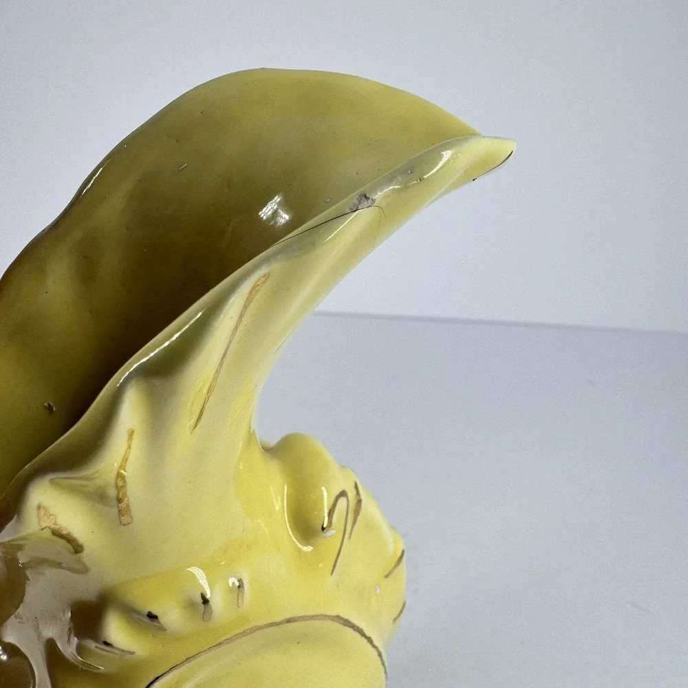 Yellow Ceramic Ewer‎ Pitcher Vase Ornate Floral Scrollwork Rococo Cottage Decor